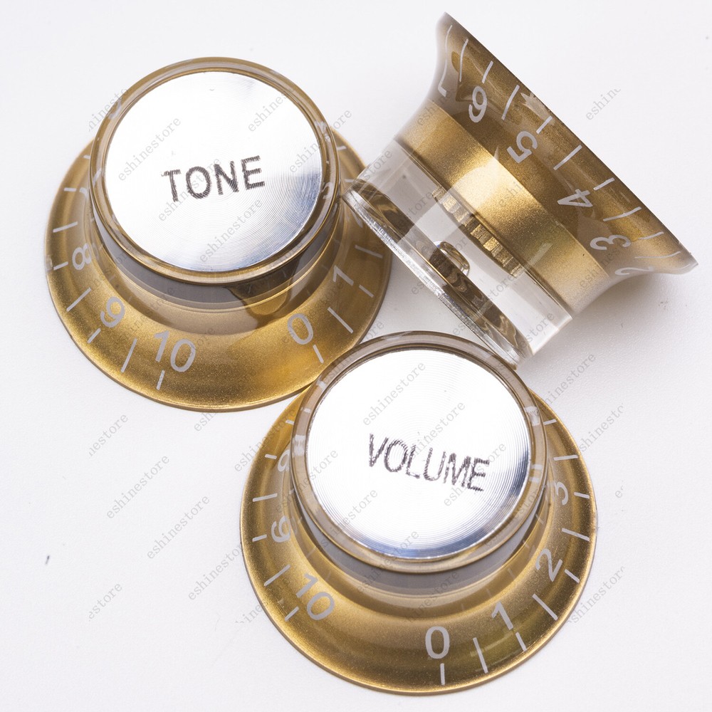 4x LP 60s Style Guitar Reflector Knobs Gold/Silver Top Hat Knobs for LP SG