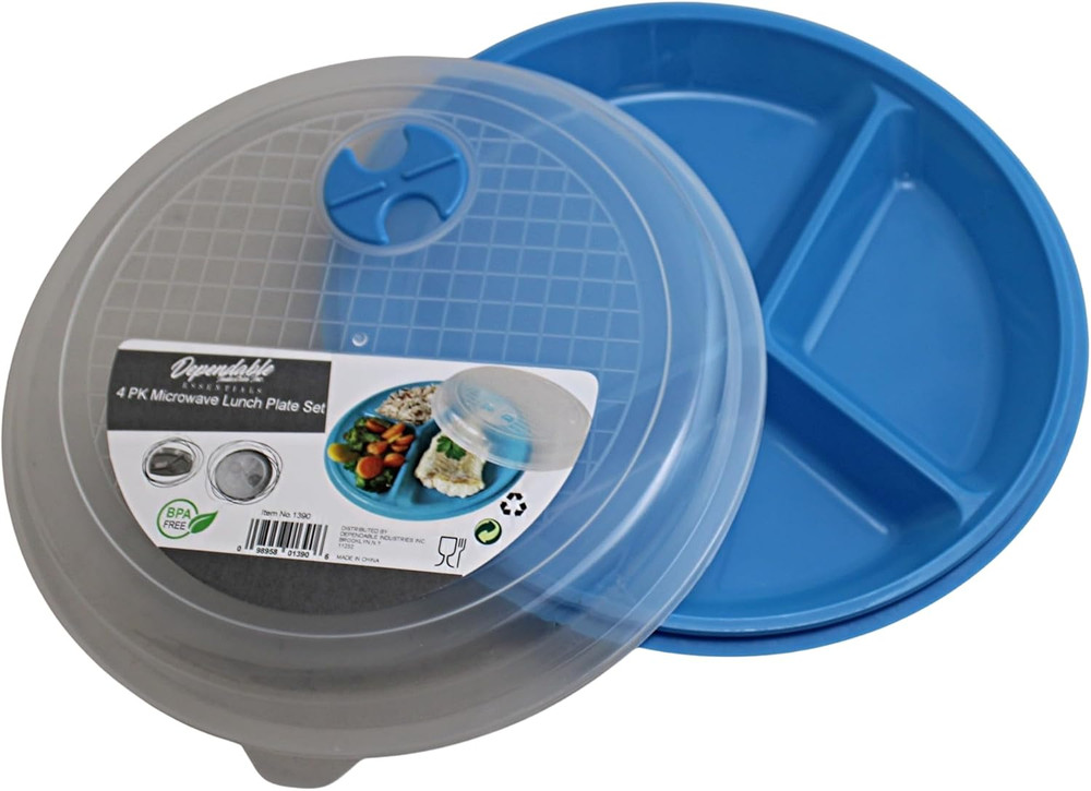 4-Pack Divided Microwave Plates with Vented Lids – Bpa-Free, Stackable Meal Prep