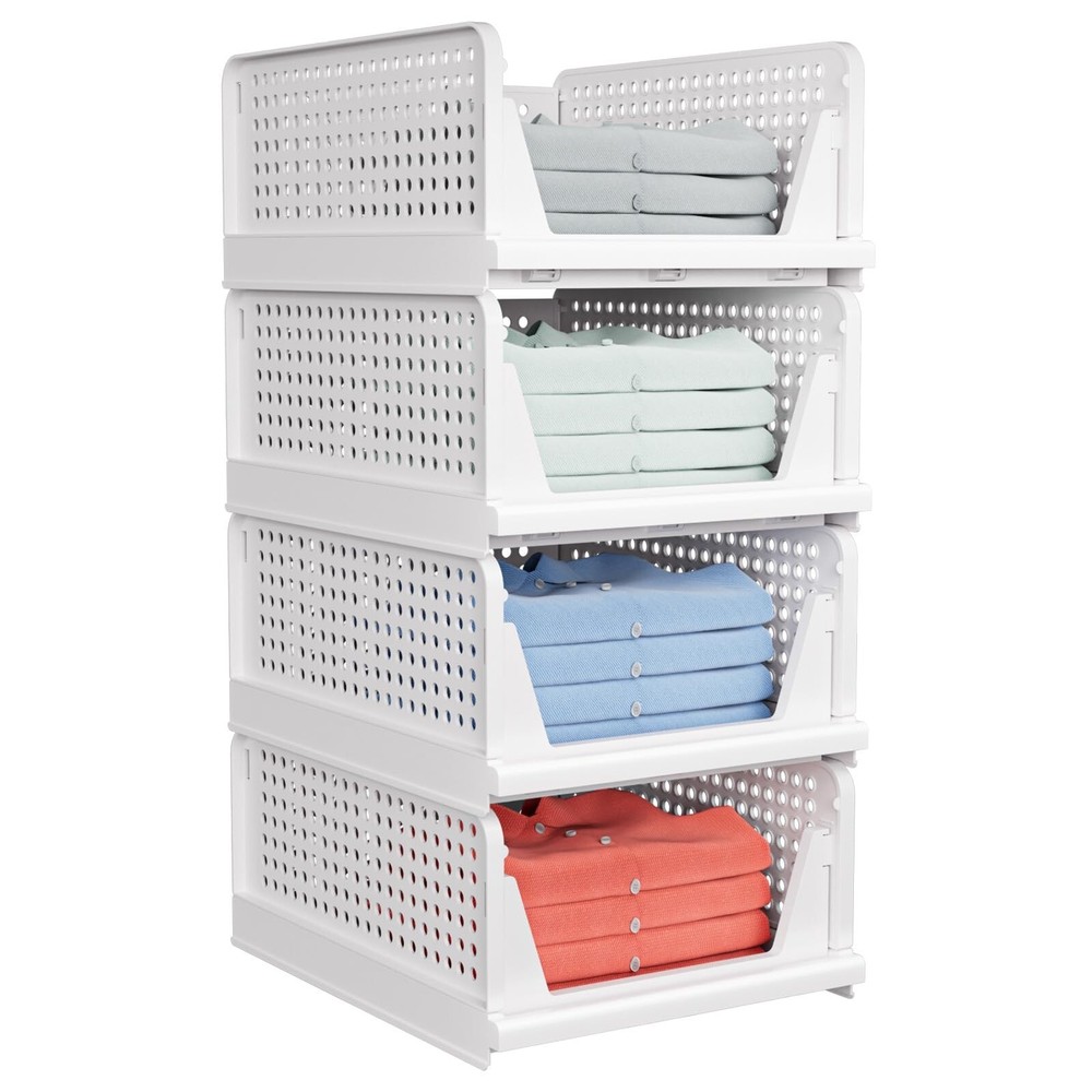 4 Pack Stackable Closet Storage Basket - Stackable Storage Bins, Multifunctio...