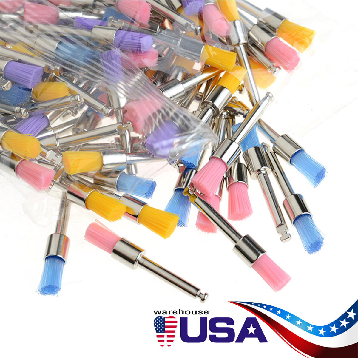 100pzas/pqt Tazón de Fuente de Nylon Colorido Dental Cepillo Profiláctico Pulido