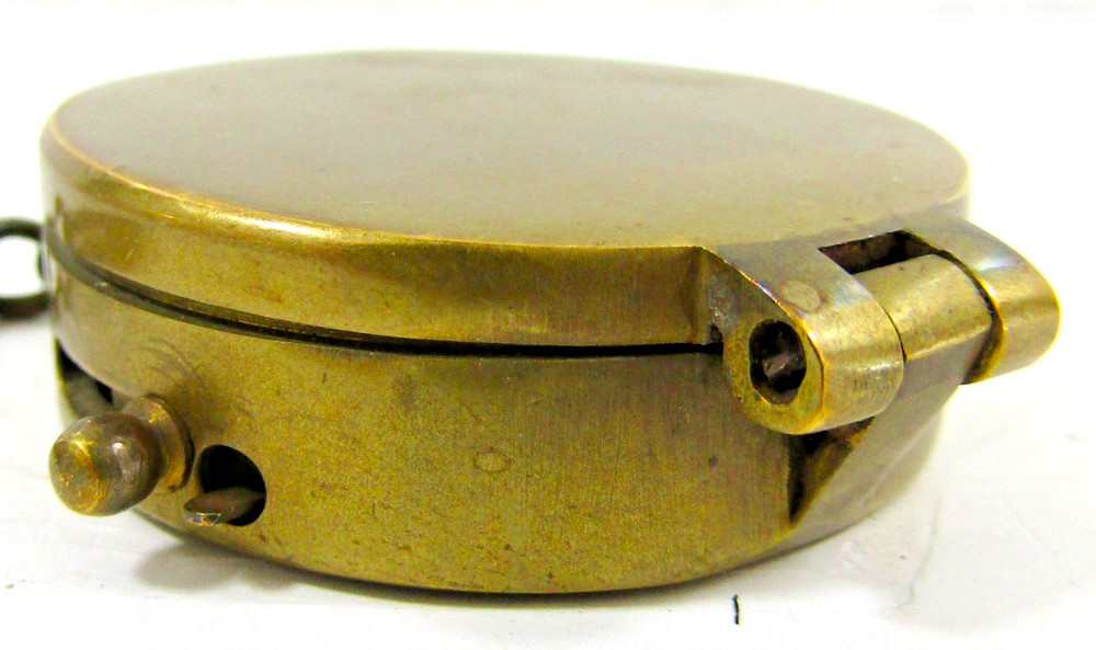 Antique Brass Lidded Compass with Keychain 1 3/4" Diameter