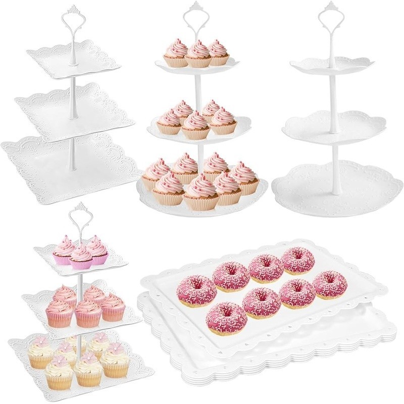 Premium Plastic Dessert Table Display Set Rectangular Reusable Tray Safe Parties