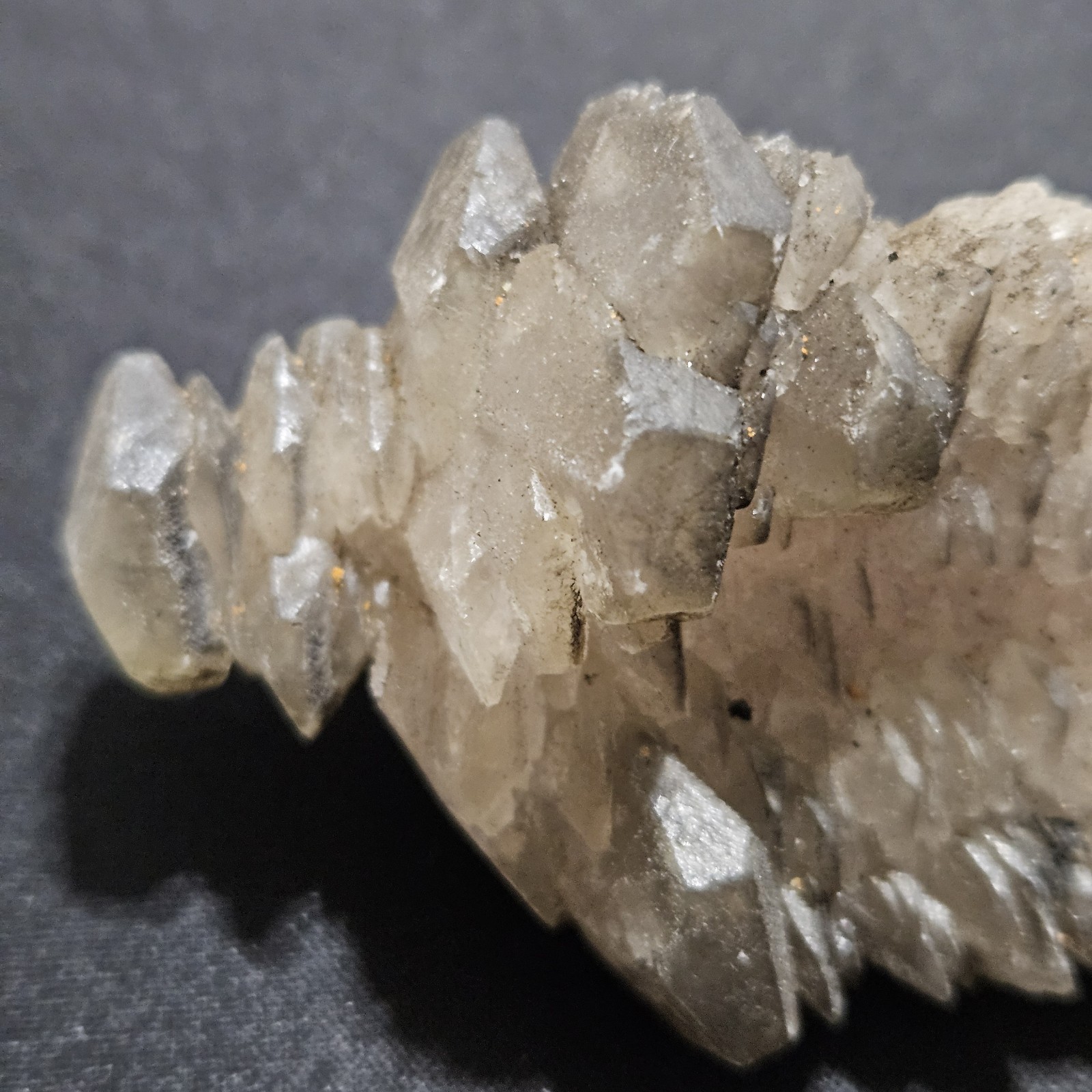 Lot Of 2 Pagoda Calcite Crystals, Step Stones With Hematite, UV Fluorescent