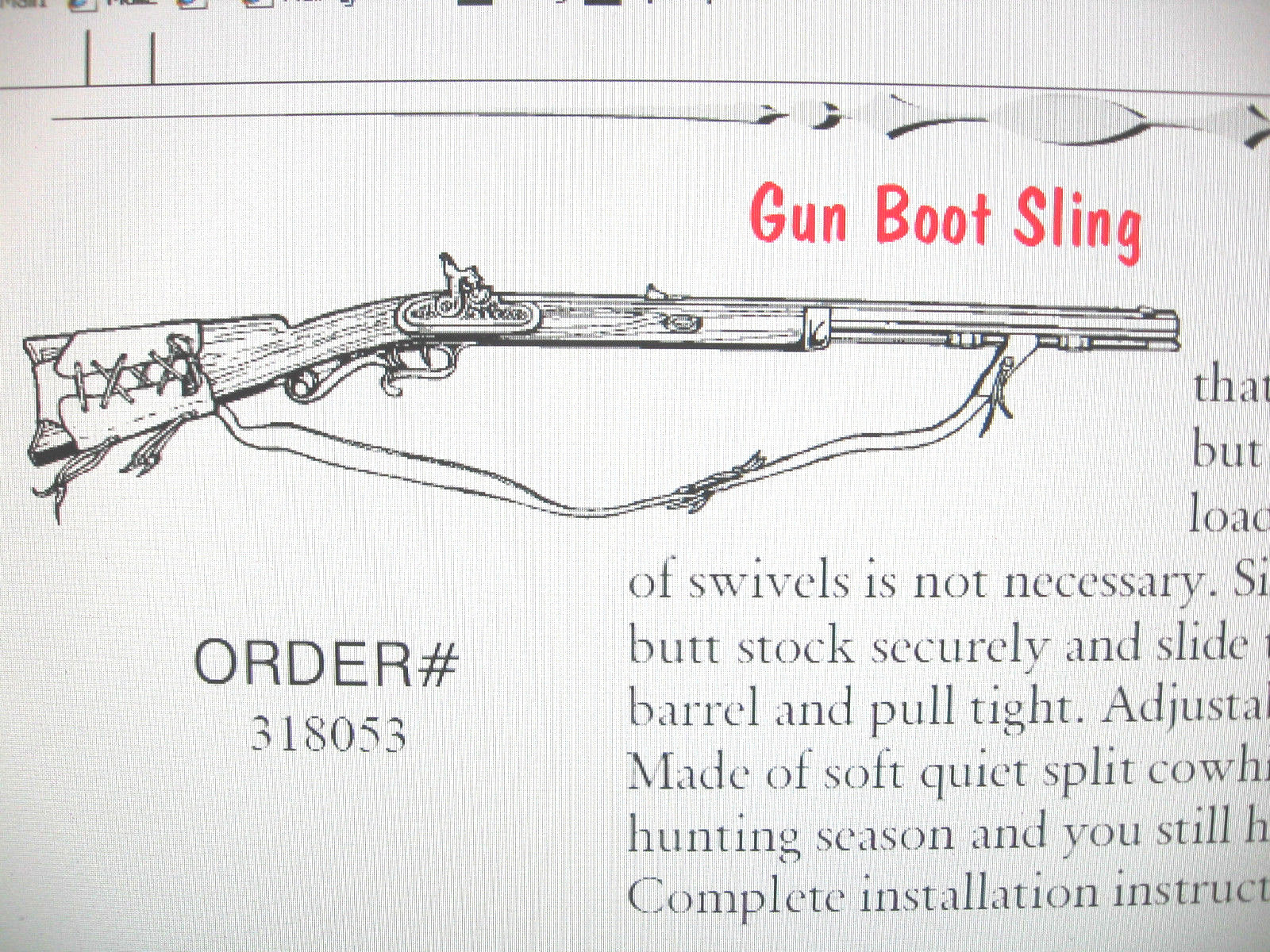 Leather Rifle Boot Sling - For Flintlock or Percussion Muzzleloaders - Durable