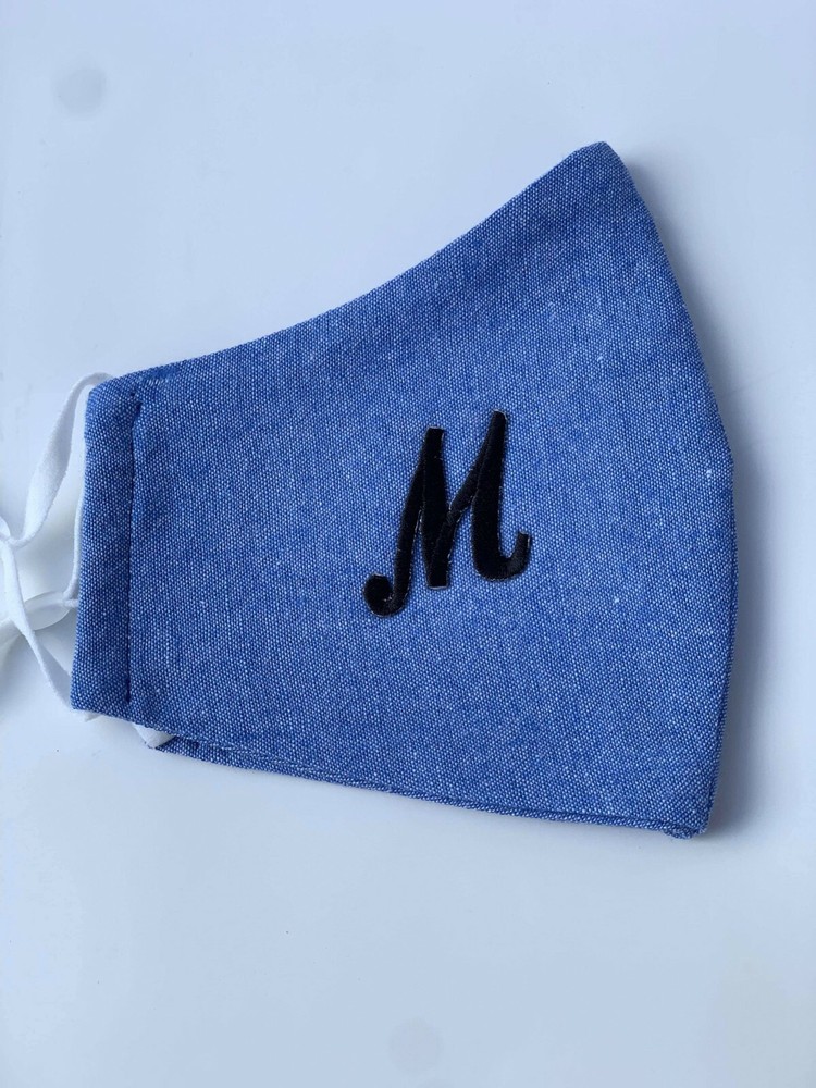 Face Mask With Embroidery Letter initials 100% cotton