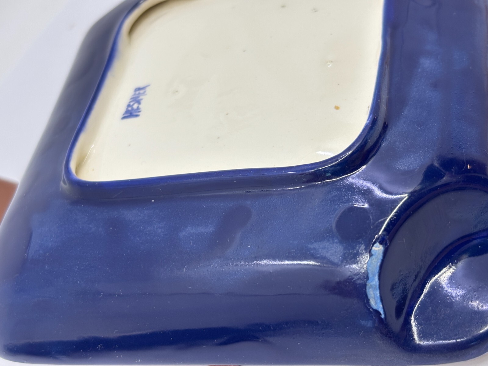 Set of 2 Handmade Ceramic Ash Trays Squares with Initials BT and Dates 1933 1953