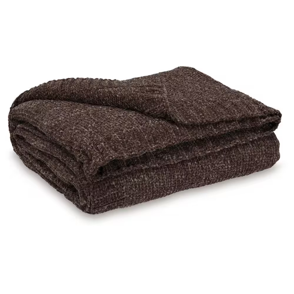 Anawood Brown Textured Polyester Throw Blanket