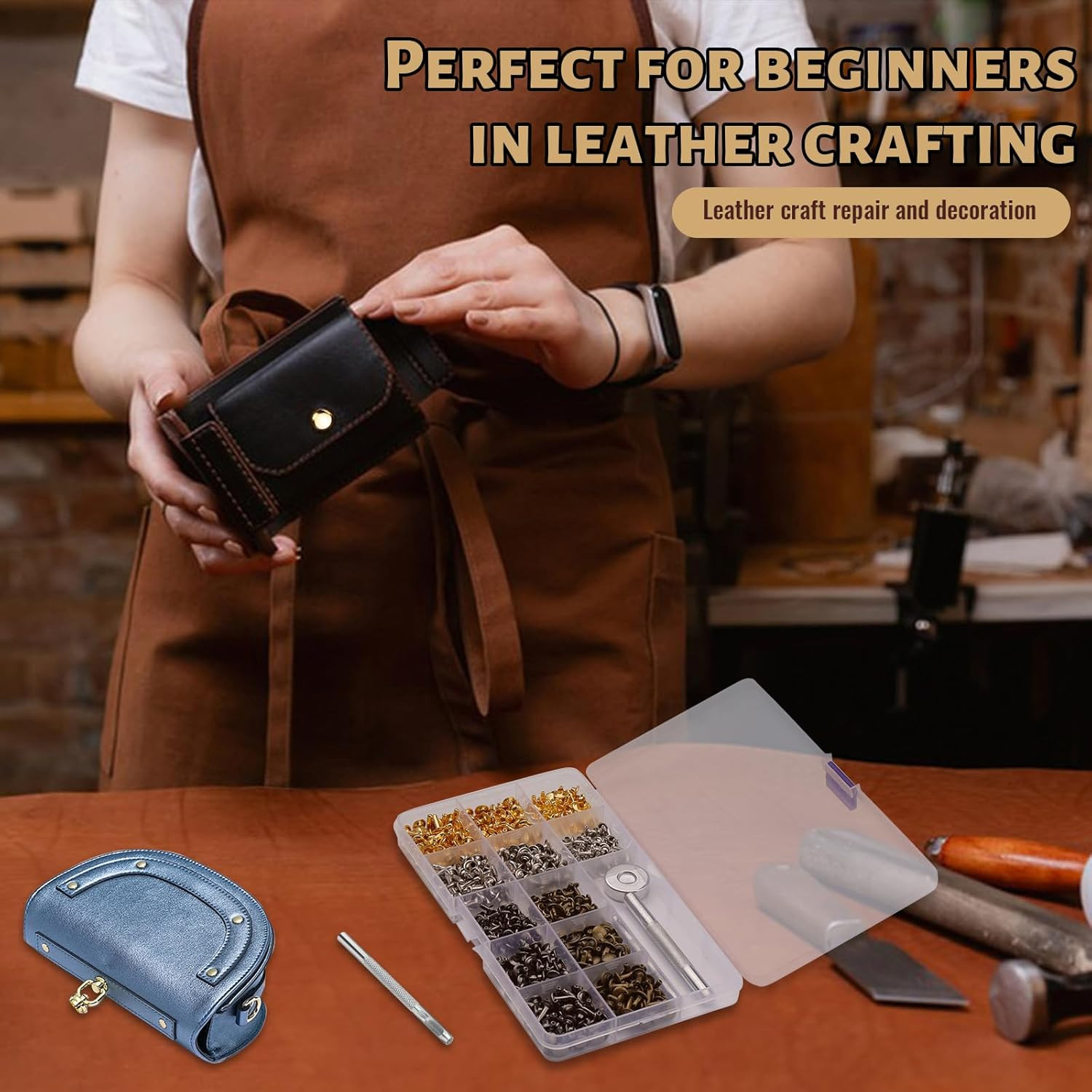 240 Set Leather Rivets, 4 Colors 3 Sizes Double Cap Rivet, Rivets for Leather wi