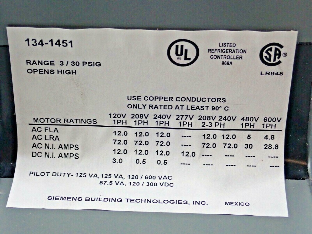 Powers Control 134-1451 Controller Range 3/30 PSIG