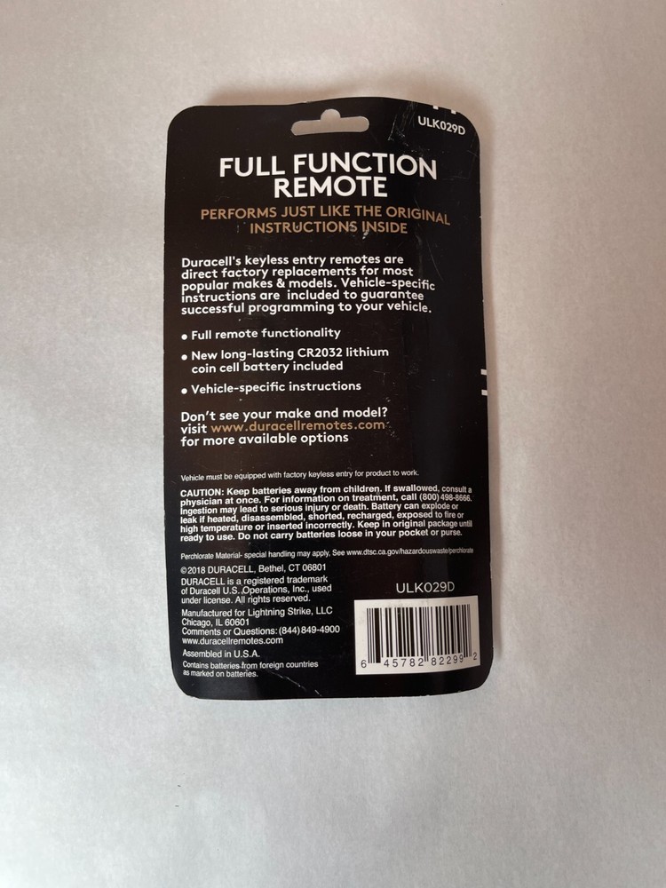 New Duracell Keyless Entry Full Function Remote for GM Vehicles ULK029D