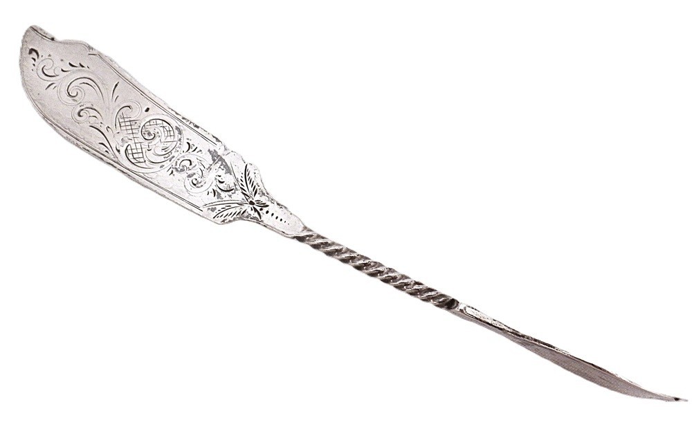 Antique Bunnell Coin Silver Master Butter Knife Twist Handle