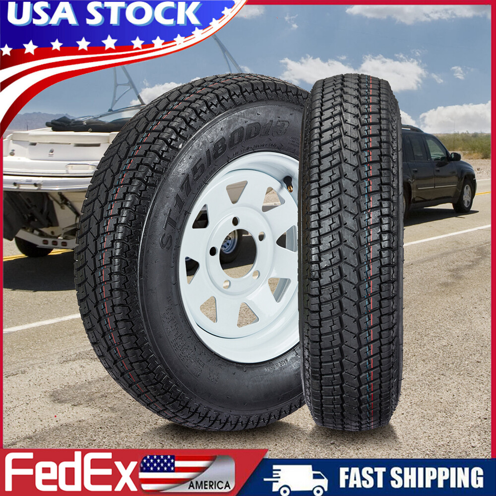 2 Pack ST175/80D13 Trailer Tires with Rims 175/80 D 13 LRC 5 Lug on 4.5", 6PR