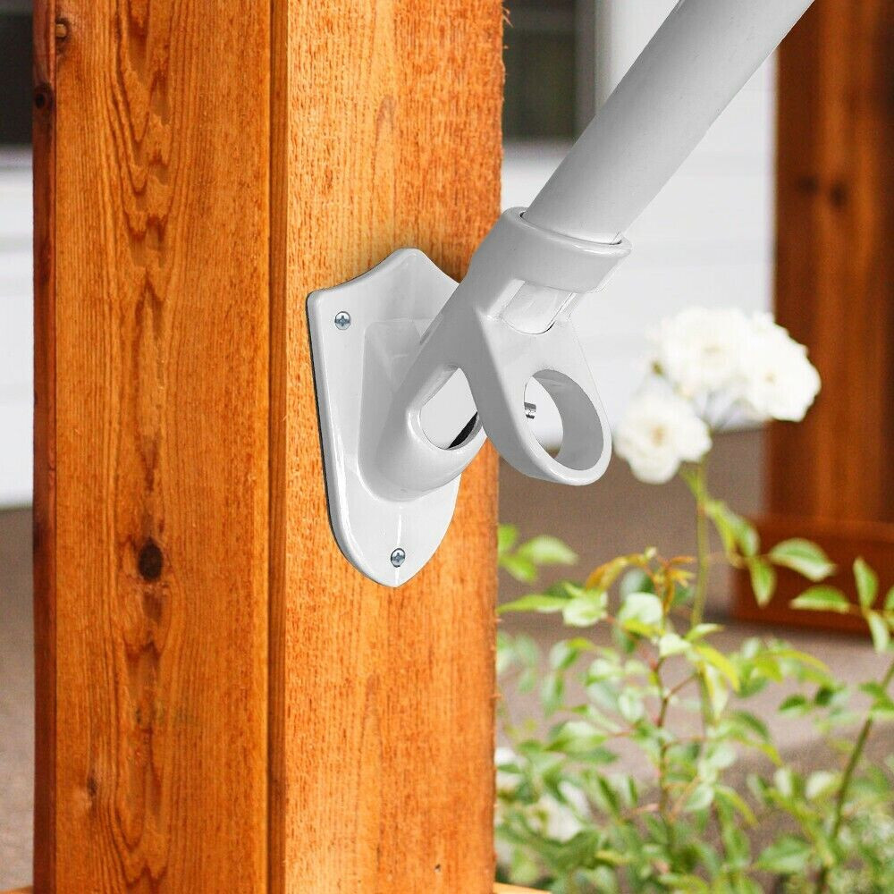 2 Position Flag Pole Bracket White Aluminum Wall Mounted Flag Pole Bracket