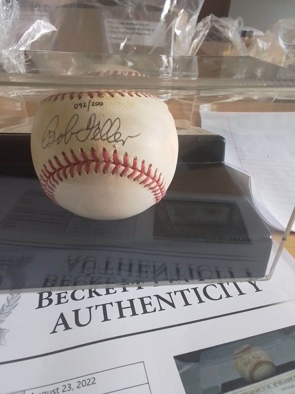 Indians Bob Feller Signed Thumbprint Baseball LE #'d/200 w/ Display Case BAS