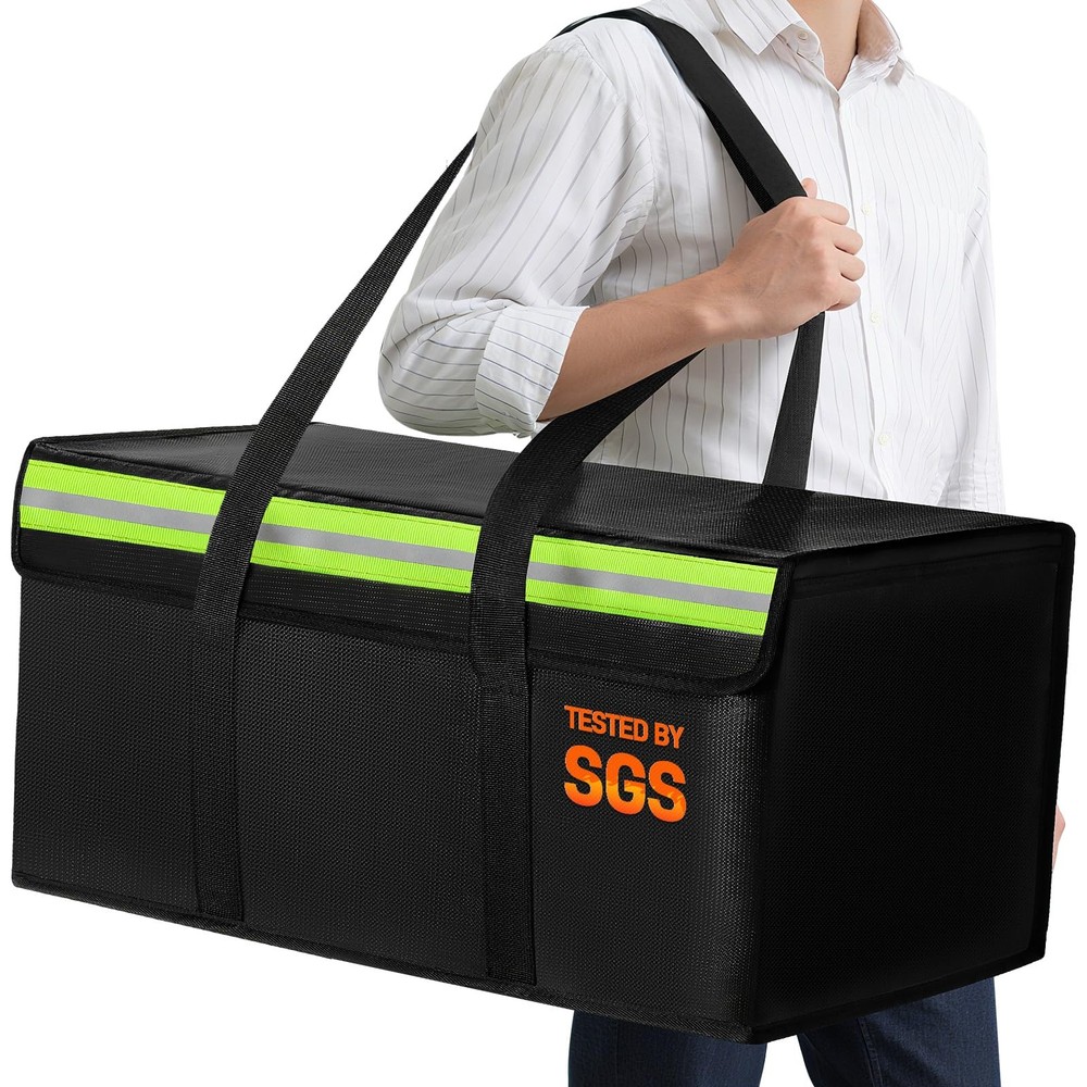 Fireproof Document Bag 24x12x12 Inch Large Waterproof Storage Box Black