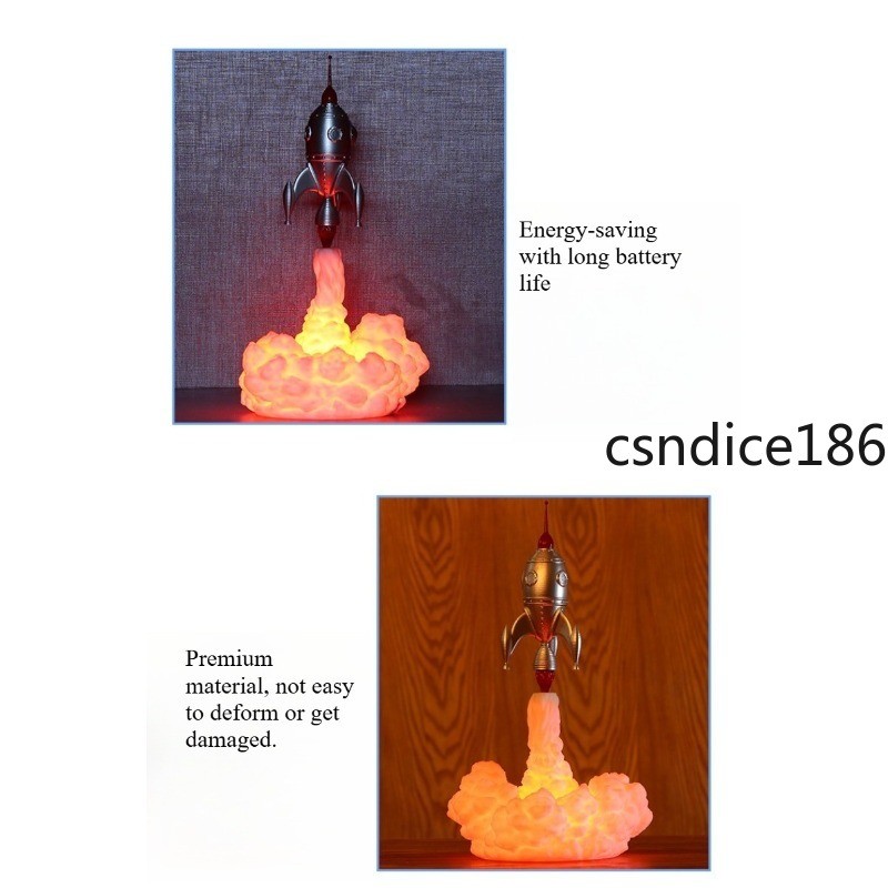 Rocket Shaped Night Light 3D Printed Lamp Breathing Warm Light Effect Cloud Base