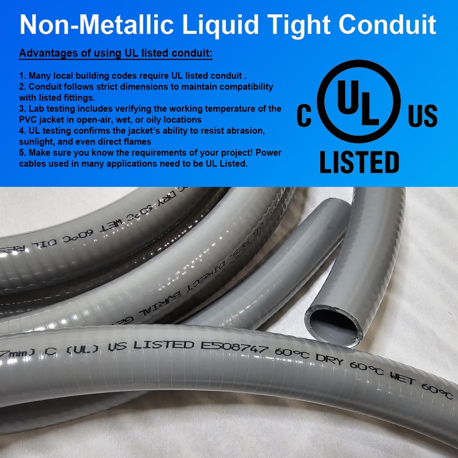 1" x 25 ft Flexible Liquid Tight, Non-Metallic Electrical Conduit - UL Listed