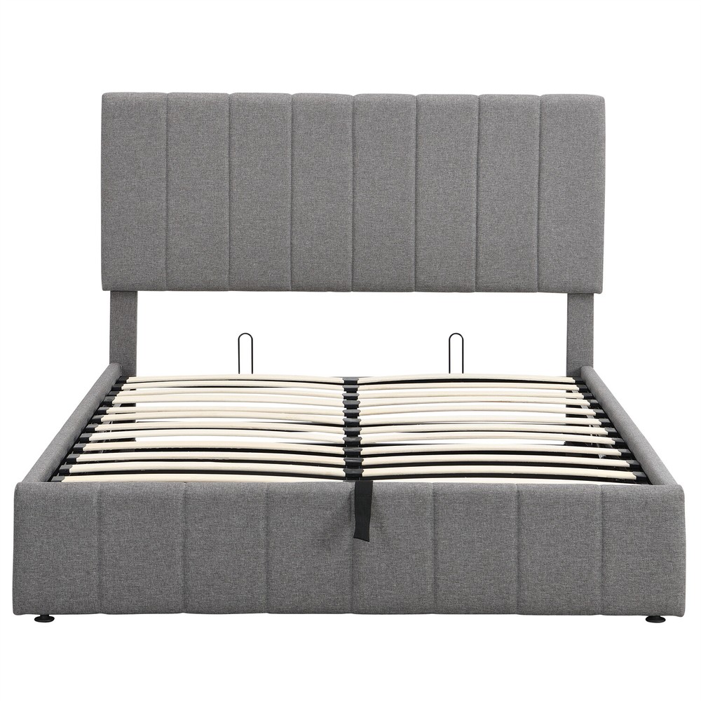 Full Size Upholstered Platform Bed Frame w/ Hydraulic Storage System Gray