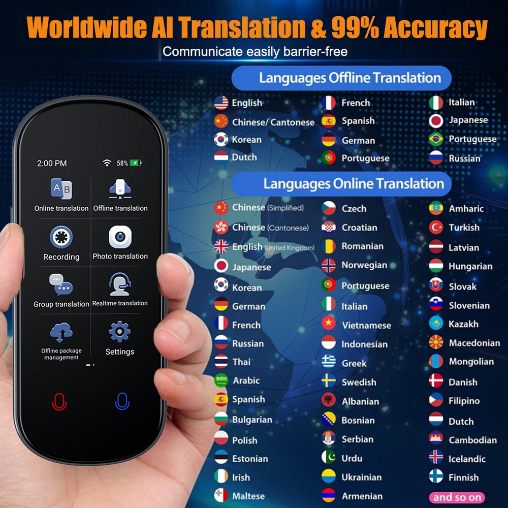 139+ Languages Translator Device, 3”Touch Screen Two-Way Real-Time Translator UK