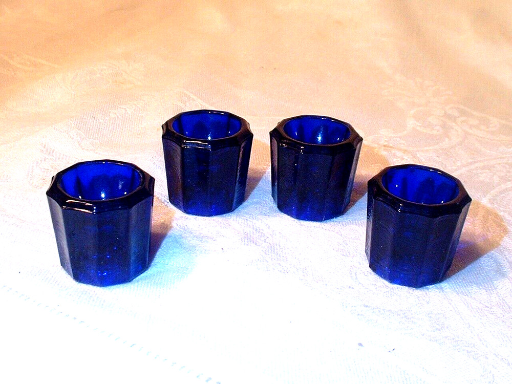 4 Antique Cobalt Ribbed Salt Dips