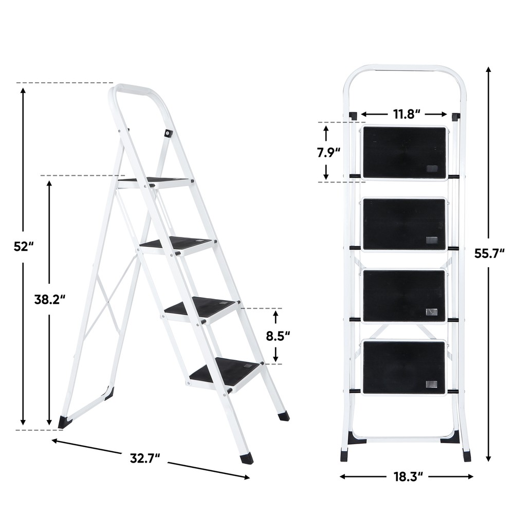 4 Step Ladder Lightweight Folding Step Stool Convenient Handgrip Sturdy Wide