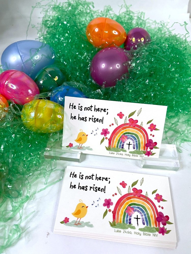 Easter Pocket Scripture Cards, Religious He Has Risen! Luke 24, 3.5x2"