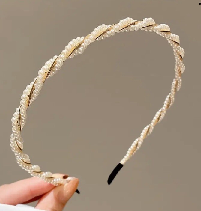 Pearl Twist Headband Beaded Embellished Elegant Thin Headband Hair Accessory
