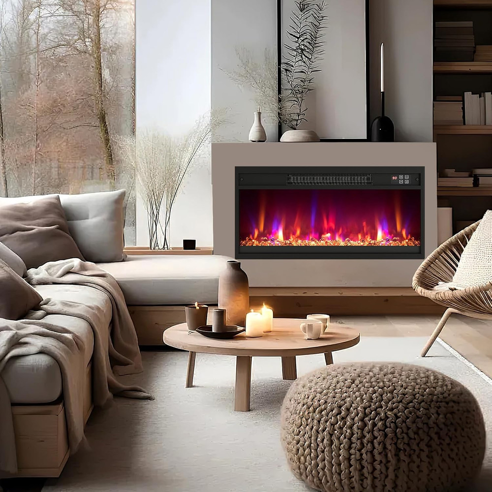 26" Electric Fireplace Insert with Remote & Colorful Flame Effects