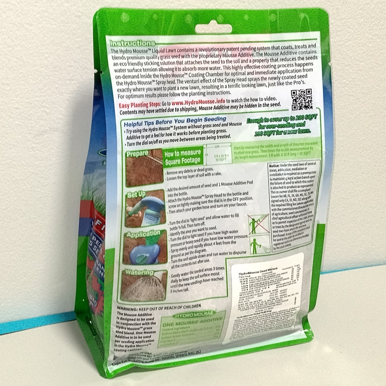 Hydro Mousse - Liquid Lawn Refill Pack 1lb Bag Covers 200 Square Feet Grass Seed