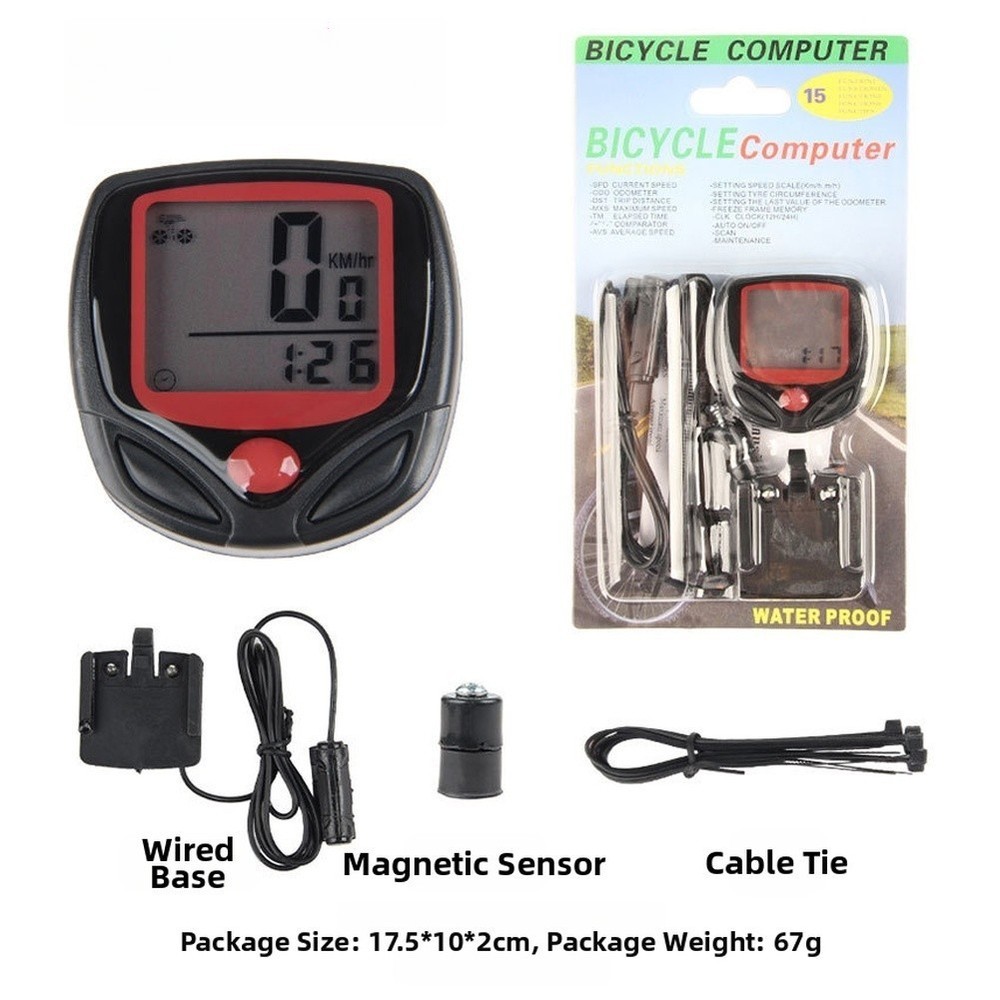 Black Waterproof Bicycle Computer with Speedometer Odometer and 15 Functions