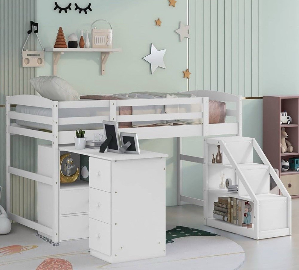 Loft Bed Set 3-Piece, Low Twin Loft Bed