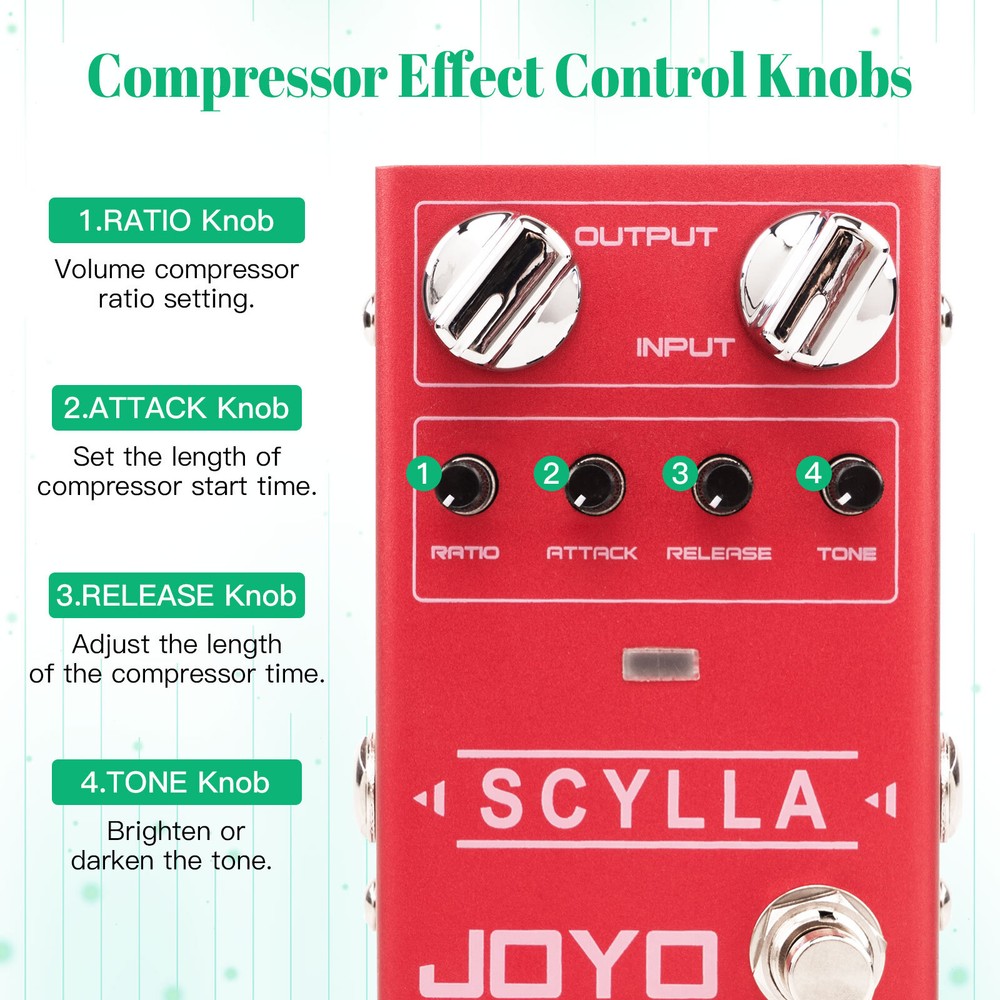 JOYO Compressor Pedal with Precise Knobs Low Noise FOR Electric Guitar Bass