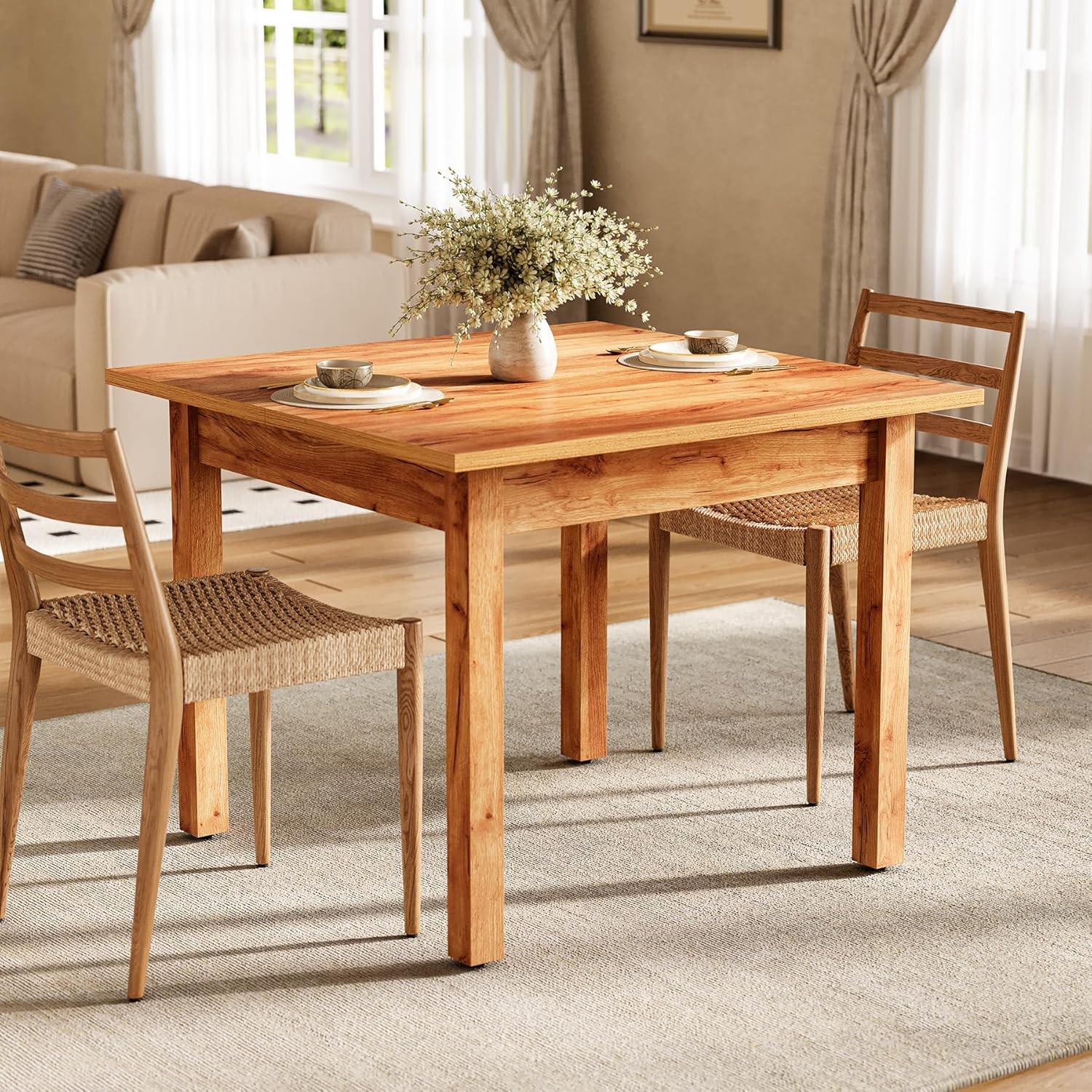 39.4'' Square Dining Table for 4 People, Wooden Kitchen Table Small Dinner Table