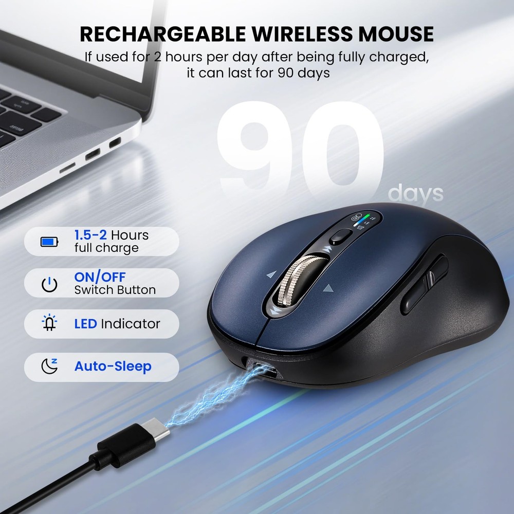 Bluetooth Wireless for Laptop,USB+BT×2,USB-C Charging,Quiet Multi Device ,Met...