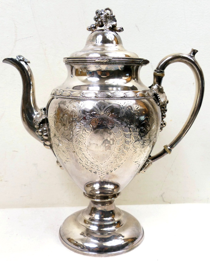 Rogers, Smith & Co Reed & Barton Blanks Silver Plate Tea Set Grape Pattern 1850