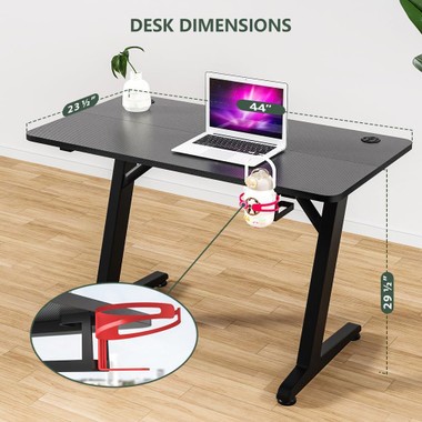 44" Gaming Desk PC Computer Table Office Home Ergonomic Z Shaped Table w/ Hook