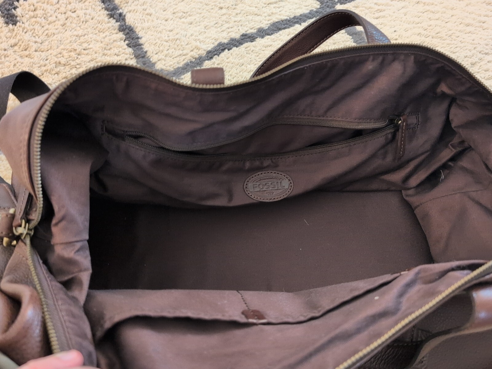 Fossil Mens Duffle Bag Brown Leather Travel Shoulder Business