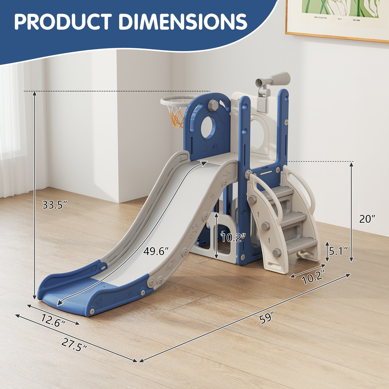 6 in 1 Toddler Playset Slide for Toddlers Age 1-3, Toddler Playground Blue