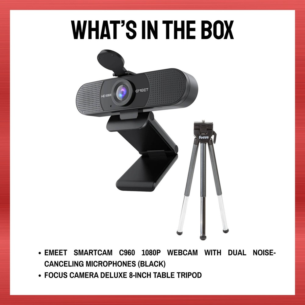 EMEET SmartCam C960 1080P Webcam with Table Tripod Bundle (Black)