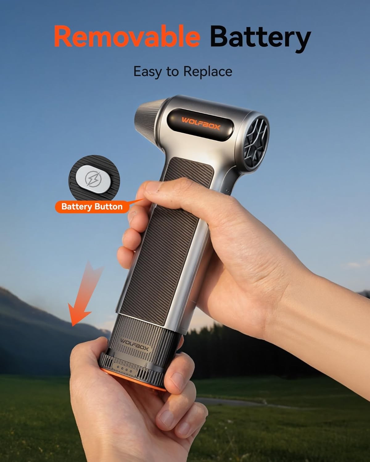 WOLFBOX MF200 Compressed Air Duster Mini Blower with Removable Battery&4 Nozzles