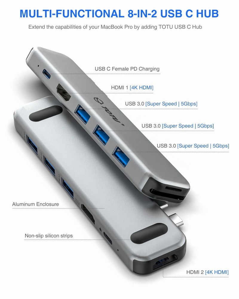 MacBook USB C Hub Multiport Adapter, 8 in 2 MacBook Docking Station with Dual...
