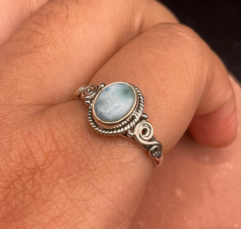 Larimar Solid 925 Sterling Silver Band &Statement Ring Handmade Ring All size