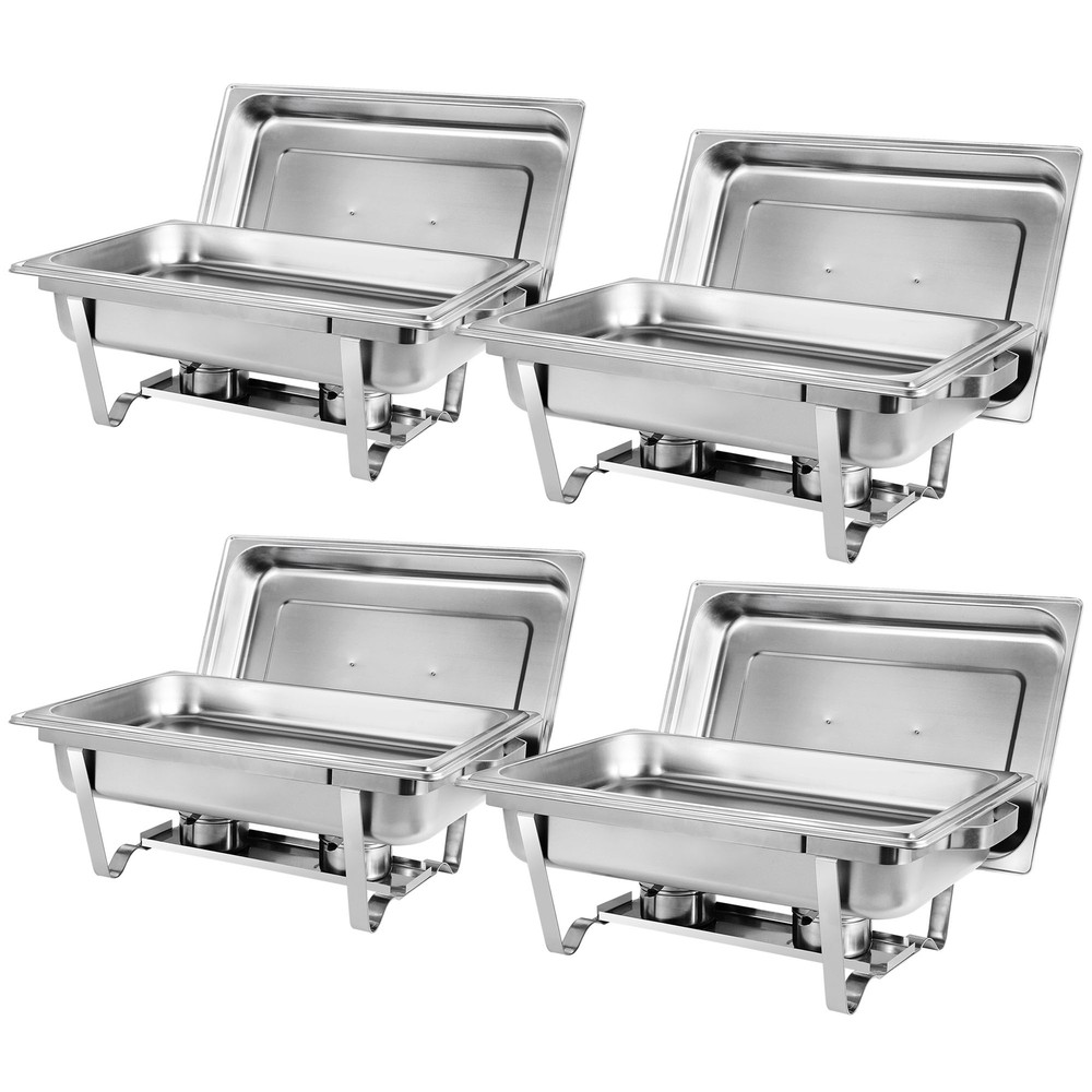 4 Pack Durable 8-Qt.Stainless Steel Rectangular Buffet Trays Chafer Chafing Dish