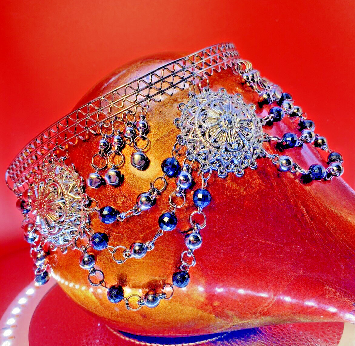 Indian Beaded Crown Vintage Art Piece Draped Beads "Anushka" Be Queen.