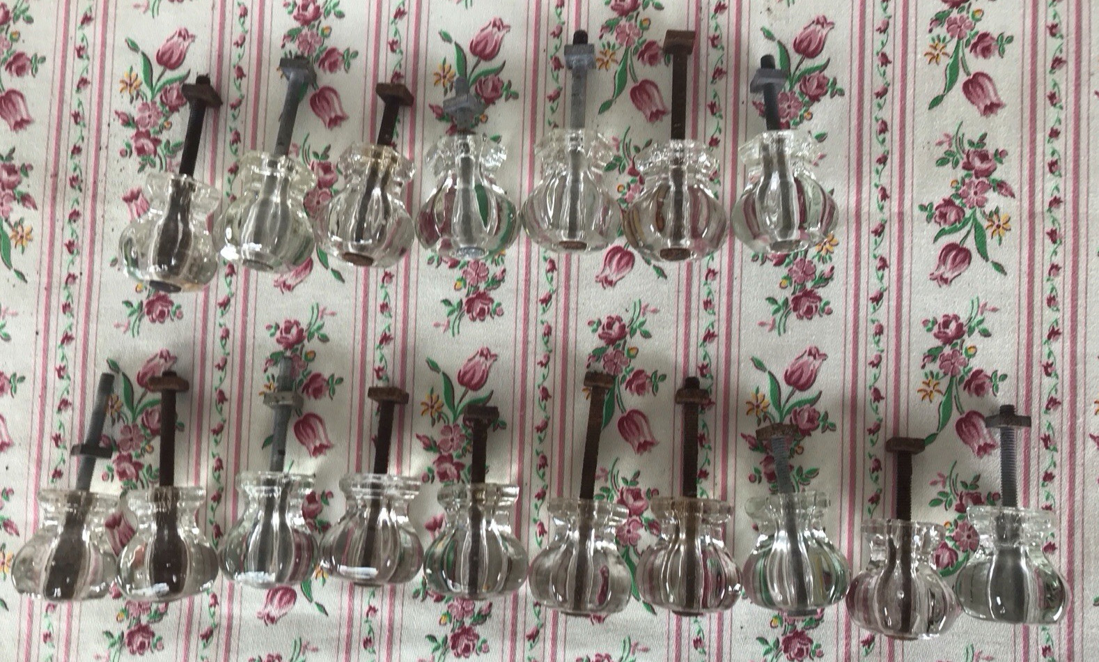 Lot Vintage Solid Clear Glass Drawer Pulls Knobs 6-sided Upcycle Recycle