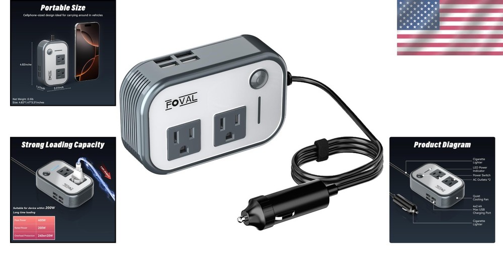 Multi-Protection 200W Car Power Inverter - Essential Accessory for Road Trips