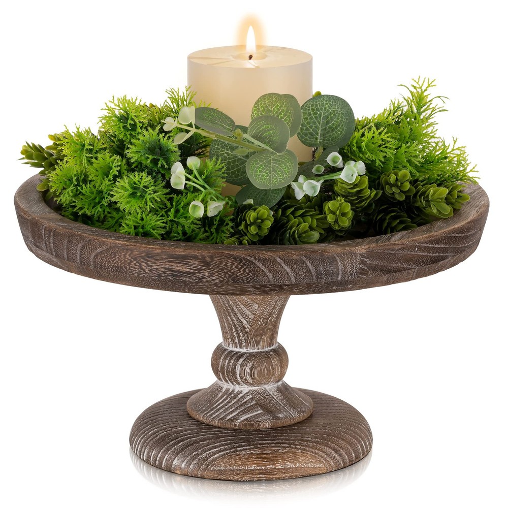 Display Riser for Farmhouse Decor: Rustic Wooden Risers Round Decorative Pede...