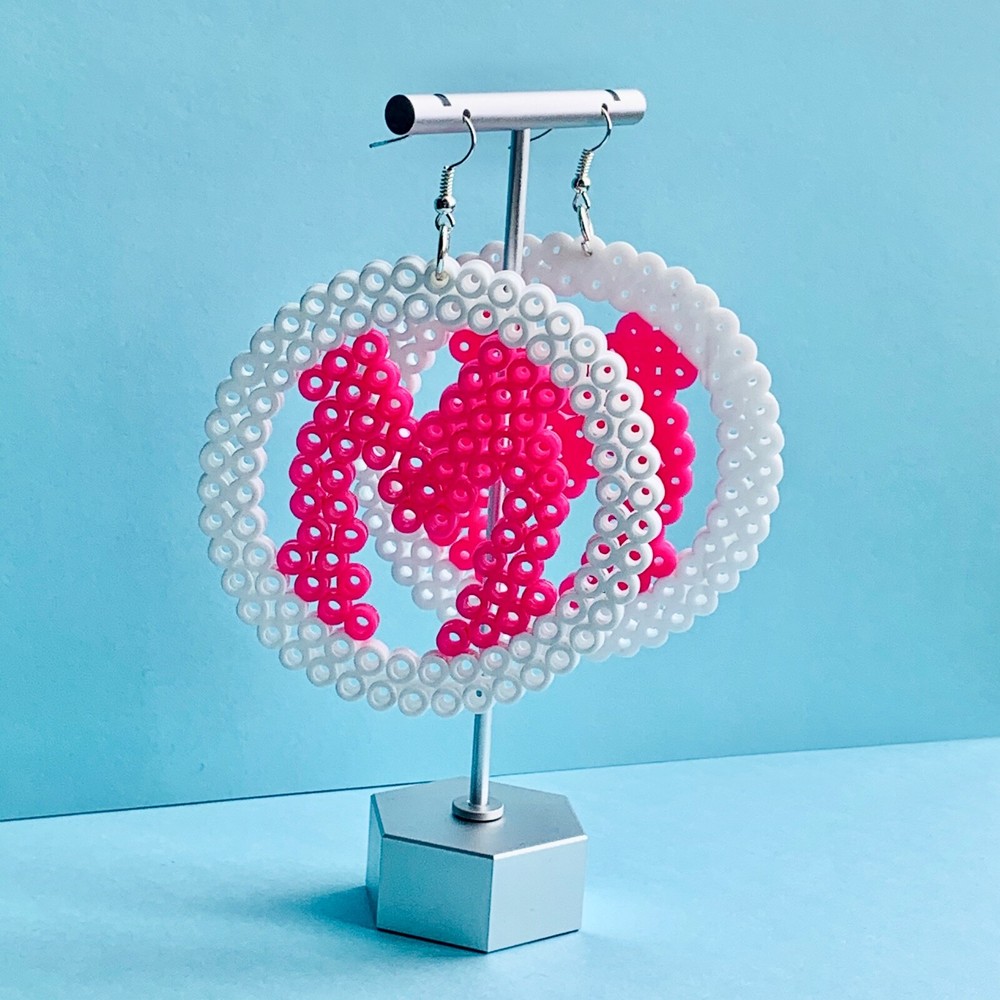 Pink Initial Perler Bead Hoop Earrings