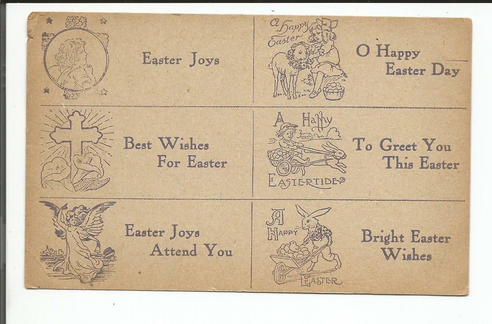 EASTER GREETING POSTCARD WITH 6 MESSAGE CHOICES undivided back