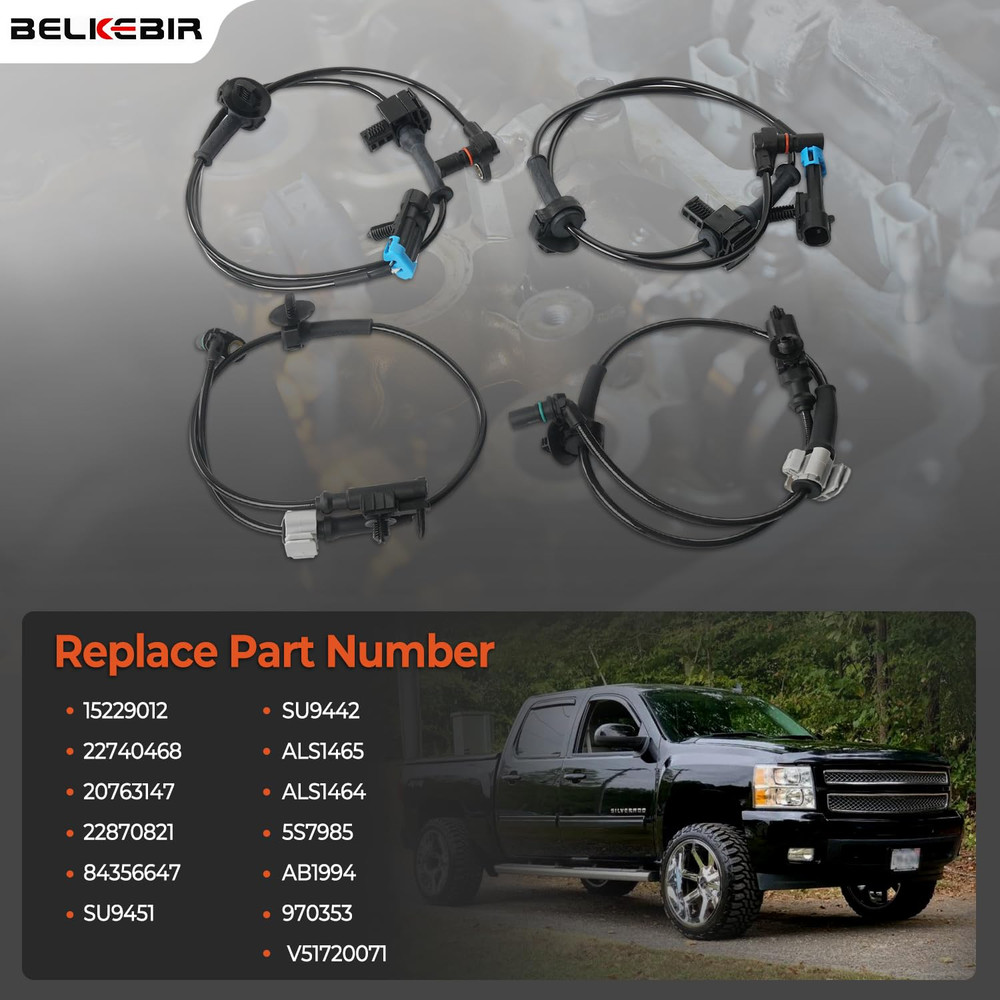 4PCS ABS Wheel Speed Sensor Front & Rear, Left & Right Compatible with 2007-2014
